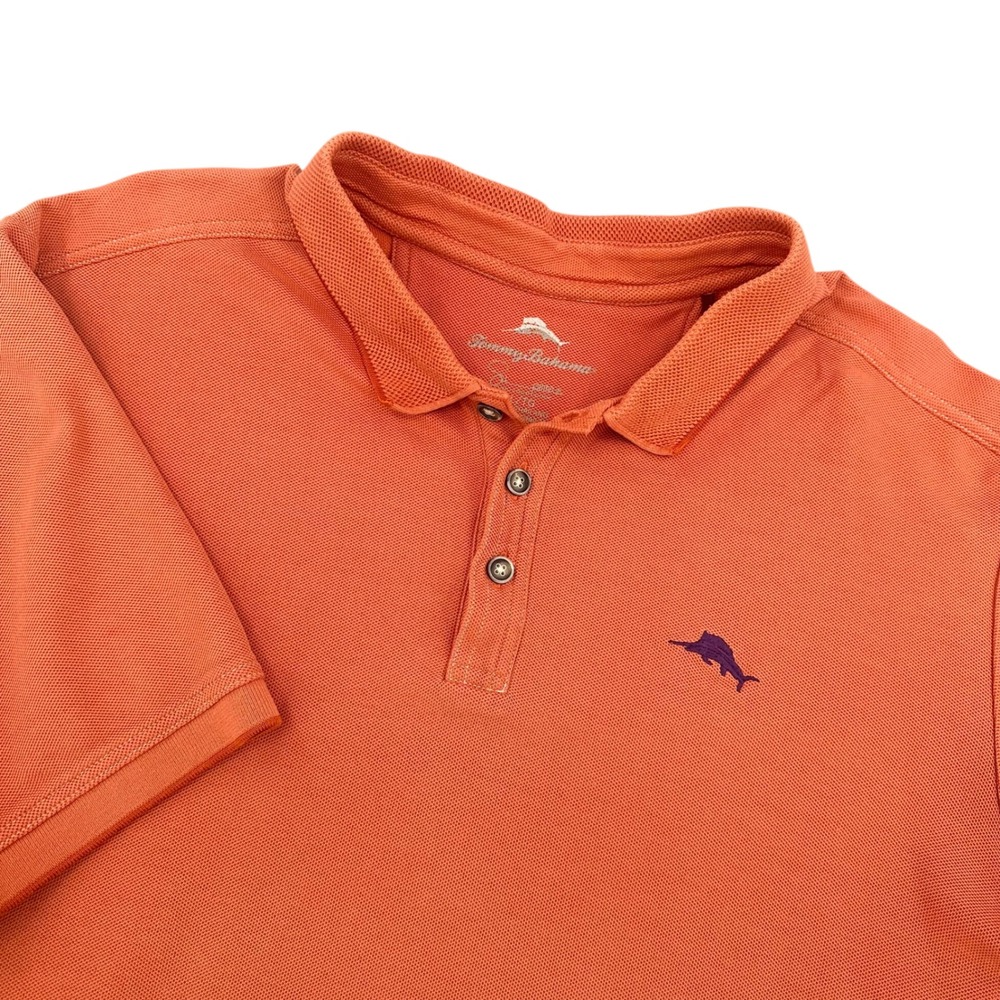 Tommy Bahama Mens XL Orange Emfielder Pique Knit Short Sleeve Marlin Polo Shirt